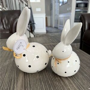 NWT Black & White Polka Dot Ceramic Easter Bunny Rabbit 
Set of 2
